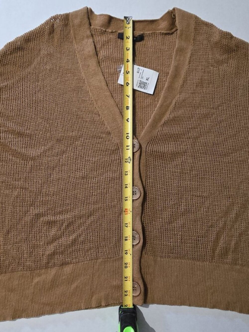 Forever 21 Camel Open-Knit V-Neck Button Cardigan Women's XL NWT Oversized